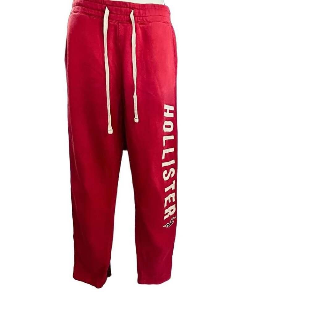 Hollister Logo Sweatpants Women's S Red Drawstring Fleece Joggers Seagull Leg